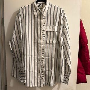 Damson Madder White and Black Striped Shirt with Pearl details.